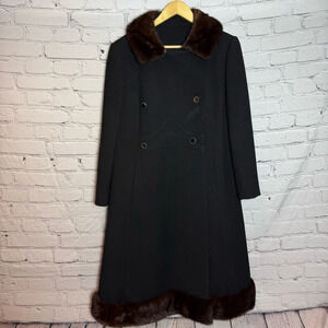 Vintage John T. Shayne Stegari Women’s Virgin Wool Fur Trimmed Coat size M/L